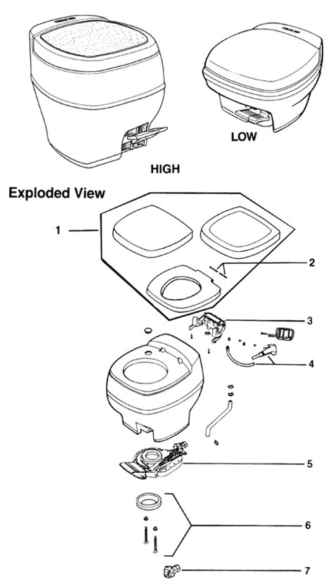 Thetford aqua magic rv toilet parts component diagram